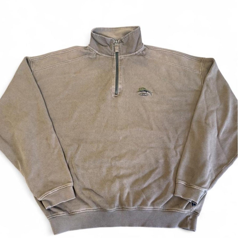Tommy Bahama Brown quarter zip sweatshirt with embroidered logo